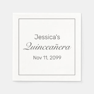 Modern Minimalist White Black Quinceañera Napkins