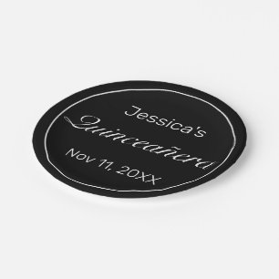 Modern Minimalist White Black Quinceañera Paper Plates