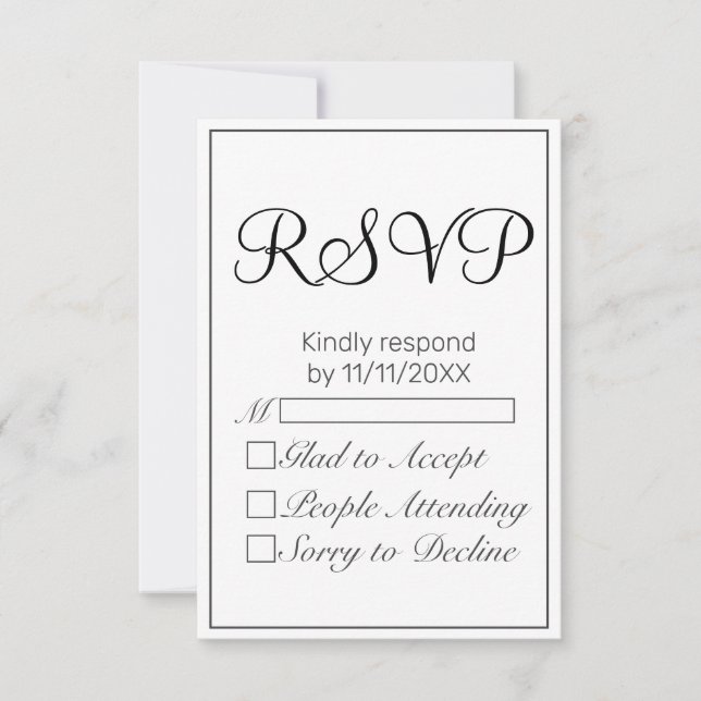 Modern Minimalist White Black RSVP (Front)