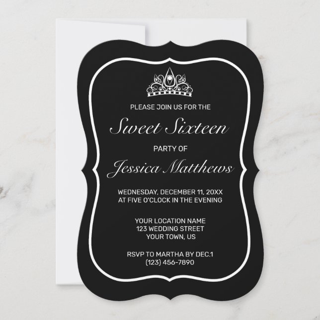 Modern Minimalist White Black Sweet 16 Invitation (Front)