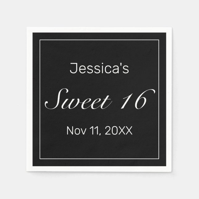 Modern Minimalist White Black Sweet 16 Napkins (Front)