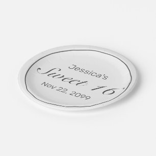 Modern Minimalist White Black Sweet 16 Paper Plates