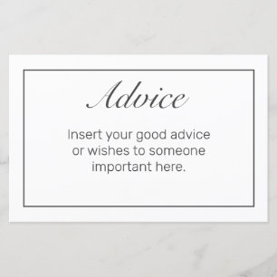 Modern Minimalist White Black Wedding Advice Card