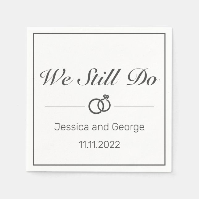 Modern Minimalist White Black Wedding Anniversary Napkins (Front)