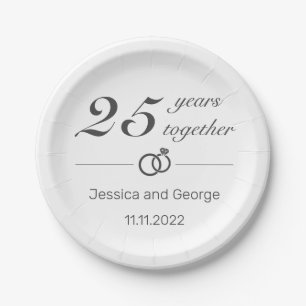 Modern Minimalist White Black Wedding Anniversary Paper Plates