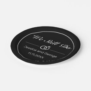 Modern Minimalist White Black Wedding Anniversary Paper Plates