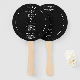 Modern Minimalist White Black Wedding Hand Fan
