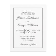 Modern Minimalist White Black Wedding invitation