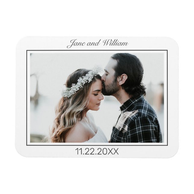 Modern Minimalist White Black Wedding Magnet (Horizontal)