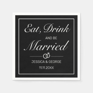 Modern Minimalist White Black Wedding Napkins