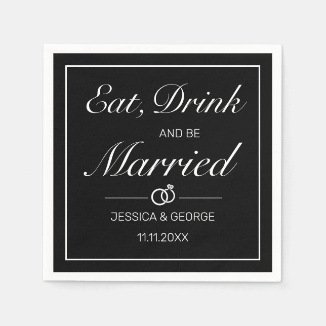 Modern Minimalist White Black Wedding Napkins (Front)