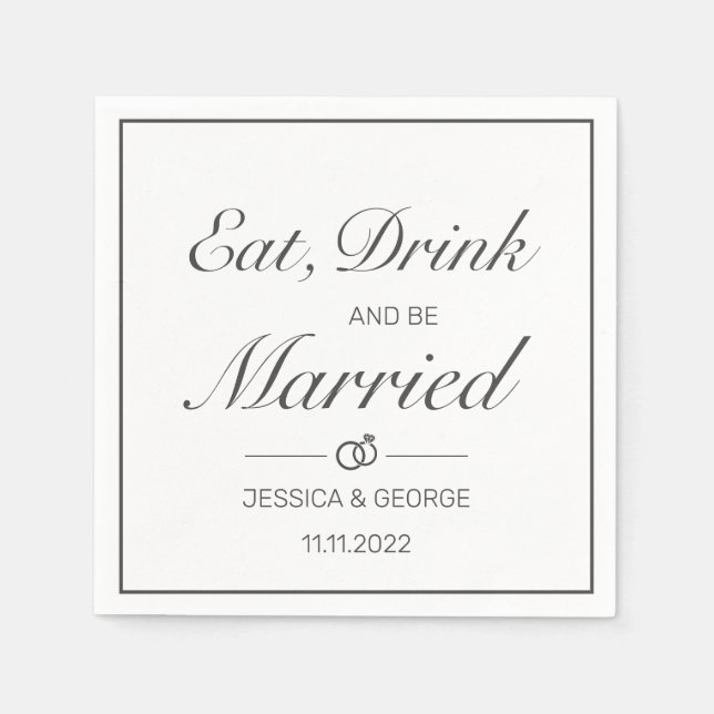 Modern Minimalist White Black Wedding Napkins (Front)