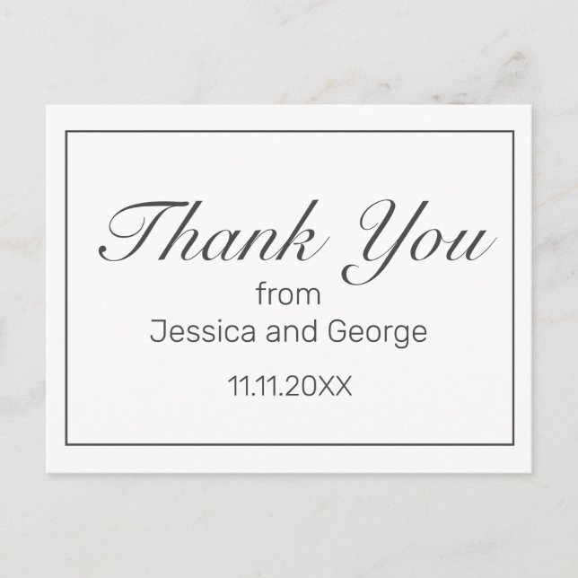 Modern Minimalist White Black Wedding Thank You Postcard (Front)