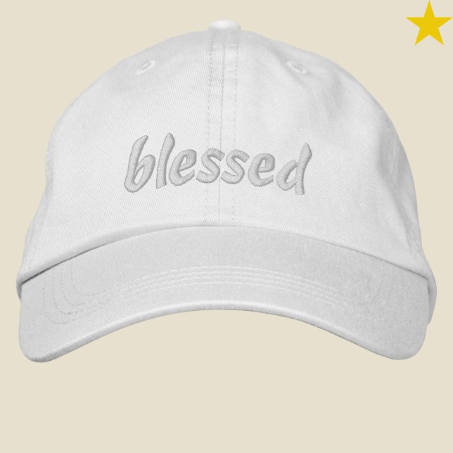 Modern Minimalist White Blessed Cursive Typography Embroidered Baseball Cap (Creator Uploaded)