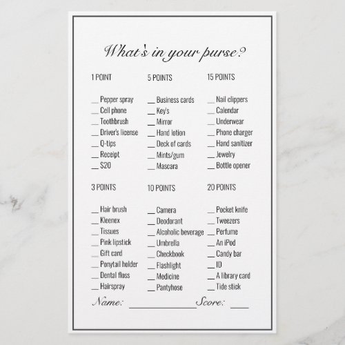 Modern Minimalist White Bridal Shower Purse Game