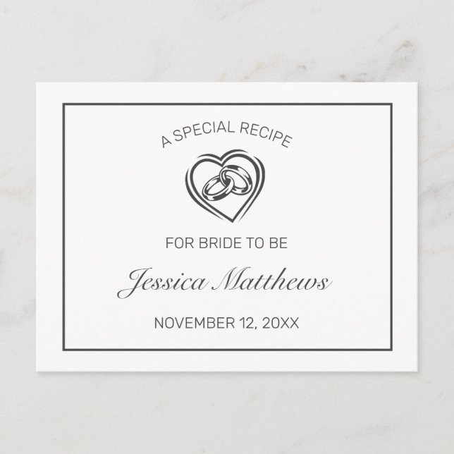 Modern Minimalist White Bridal Shower Recipe Card (Front)