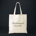 Modern Minimalist White Bridesmaid Wedding Tote Bag<br><div class="desc">Wedding tote bag fro bridesmaids. Stylish modern minimal black white design. 
More items are available in this style in our store. You can edit the design further,  change background color,  fonts and add extra text by clicking "customize further" link.</div>