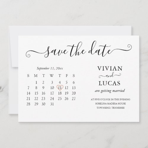 Modern Minimalist White Calendar Budget wedding Invitation