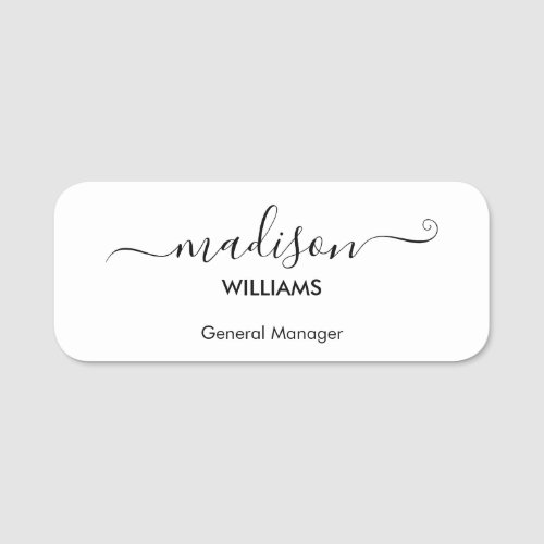 Modern Minimalist White Company Employee Name Tag