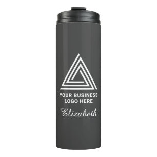 Modern Minimalist White Company Logo Employee Name Thermal Tumbler