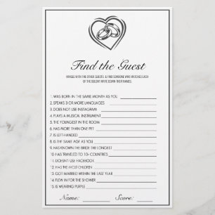 Modern Minimalist White Find The Guest Bridal Game