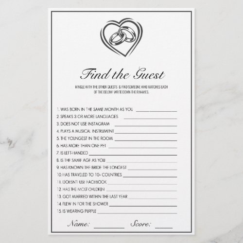 Modern Minimalist White Find The Guest Bridal Game