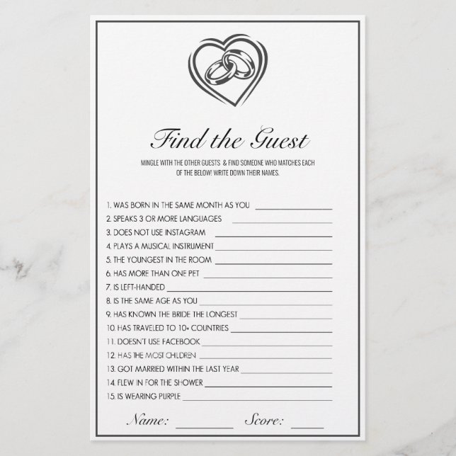 Modern Minimalist White Find The Guest Bridal Game (Front)
