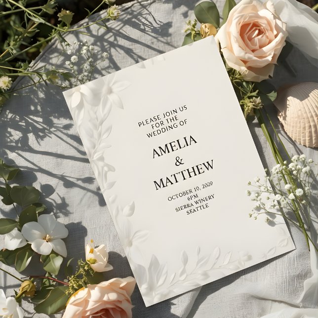 Modern Minimalist White Floral Wedding Invitation (Creator Uploaded)