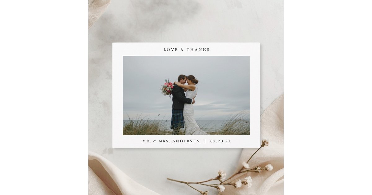 Modern Minimalist White Frame Photo Wedding Thank You Card | Zazzle