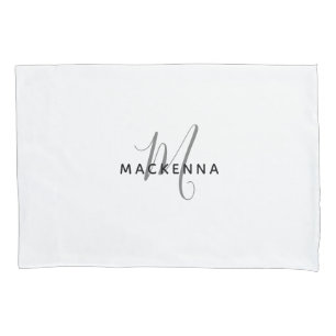 Modern Minimalist White Girly Monogram Script Name Pillow Case