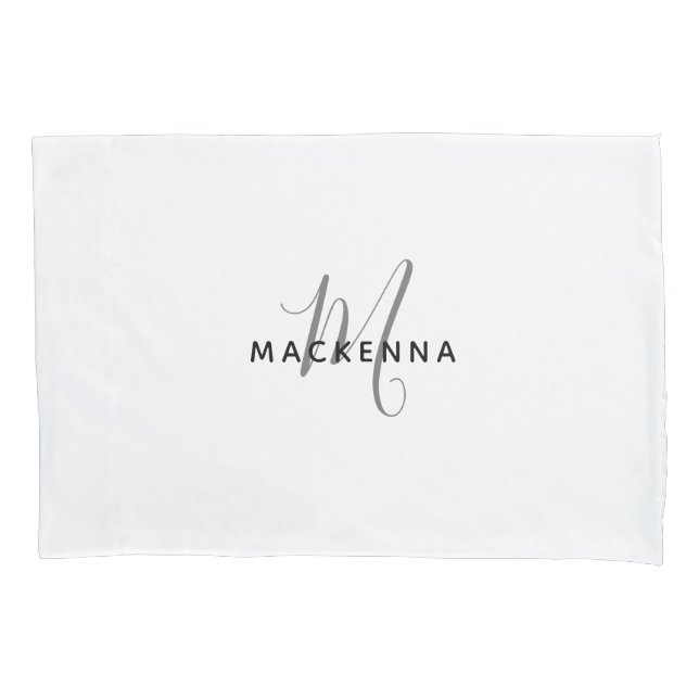 Modern Minimalist White Girly Monogram Script Name Pillow Case (Front)
