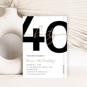 Modern Minimalist White & Gold 40th Birthday Party Invitation