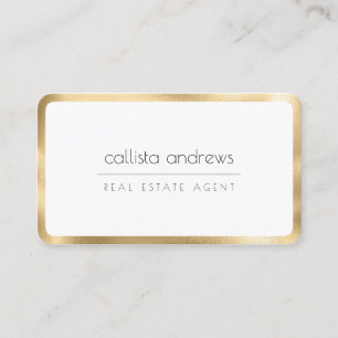 Modern Minimalist White Gold Border Business Card