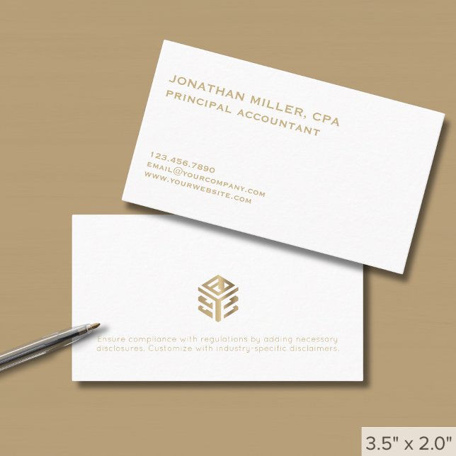 Modern Minimalist White Gold Logo Business Card (Creator Uploaded)