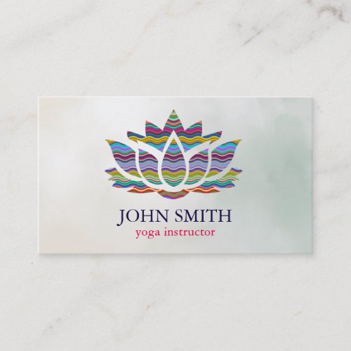 Modern Minimalist White Gold Lotus Yoga Instructor Business Card