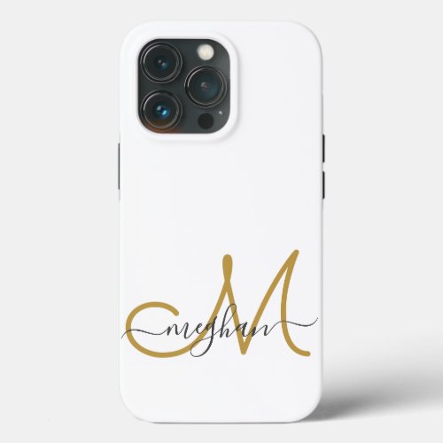 Modern Minimalist White Gold Script Name Monogram iPhone 13 Pro Case