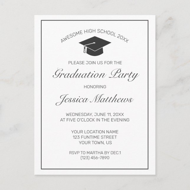 Modern Minimalist White Graduation Invitation Postcard (Front)