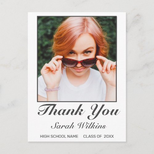 Modern Minimalist White Graduation Photo Thanks Postcard