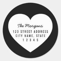 Modern Minimalist White Heart Return Address Classic Round Sticker