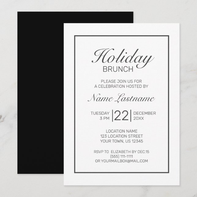 Modern Minimalist White Holiday Brunch Invitation (Front/Back)
