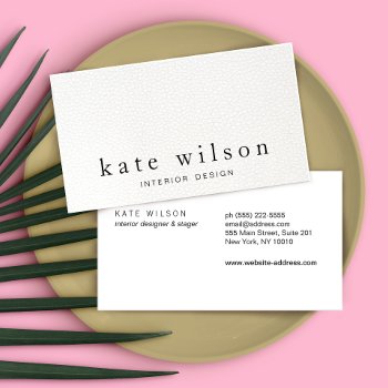 Modern Minimalist White Leather Professional Business Card by sm_business_cards at Zazzle