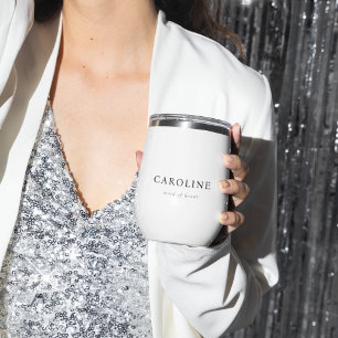 Modern Minimalist White Maid Of Honor Name Thermal Wine Tumbler