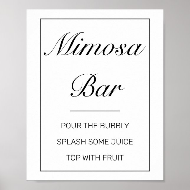 Modern Minimalist White Mimosa Bar Wedding Sign (Front)
