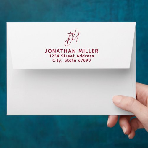 Modern Minimalist White Monogram Return Address Envelope