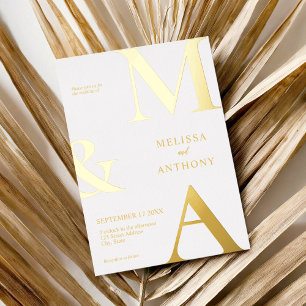 Modern Minimalist White Monogram Wedding Foil Invitation