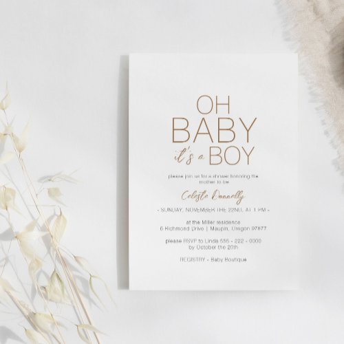 Modern Minimalist White Oh Baby Boy Shower Invitation