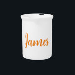 Modern Minimalist White Orange Add Your Name Beverage Pitcher<br><div class="desc">You can change the fonts,  colors,  backgorund with easy to use tool.</div>