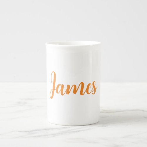 Modern Minimalist White Orange Add Your Name Bone China Mug