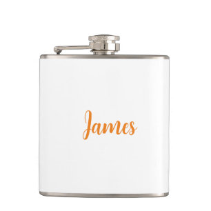 Modern Minimalist White Orange Add Your Name Flask