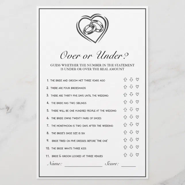 Modern Minimalist White Over Under Bridal Game | Zazzle